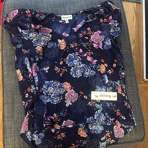 Women's Floral Blouse - Navy and Multicolor